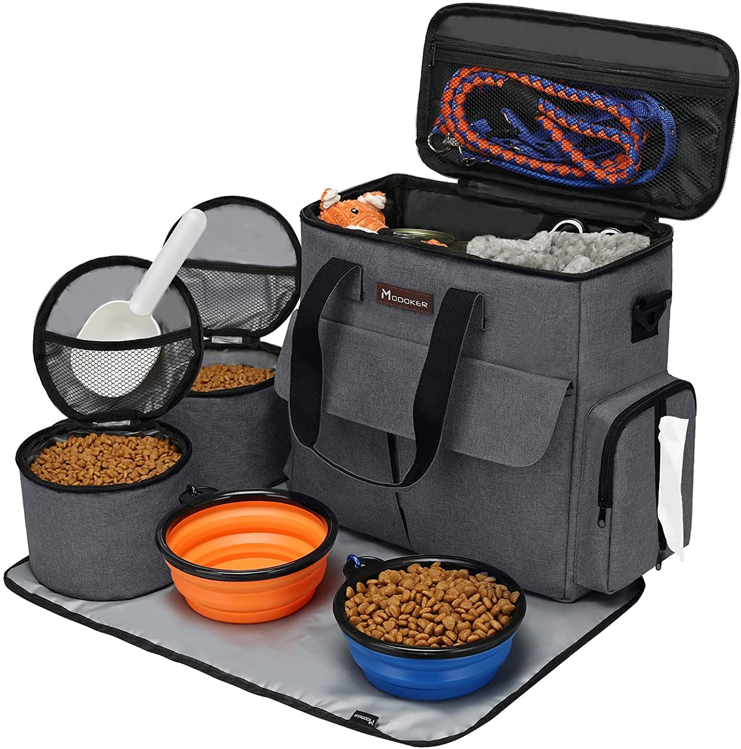 Airline-Approved Dog & Cat Travel Bag Set ✈️ – Weekend Pet Organizer with Bowls, Food Containers & Feeding Mat