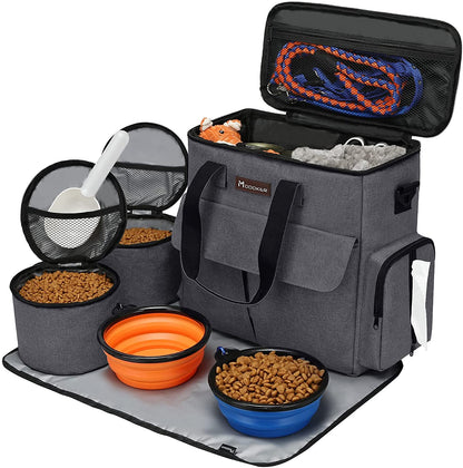 Airline-Approved Dog & Cat Travel Bag Set ✈️ – Weekend Pet Organizer with Bowls, Food Containers & Feeding Mat