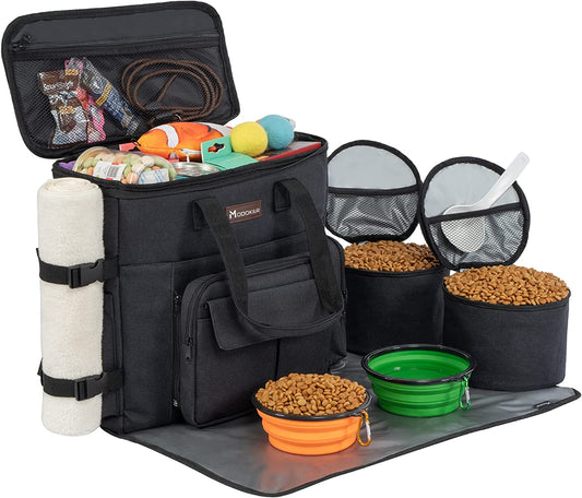 Airline-Approved Dog & Cat Travel Bag Set ✈️ – Weekend Pet Organizer with Bowls, Food Containers & Feeding Mat