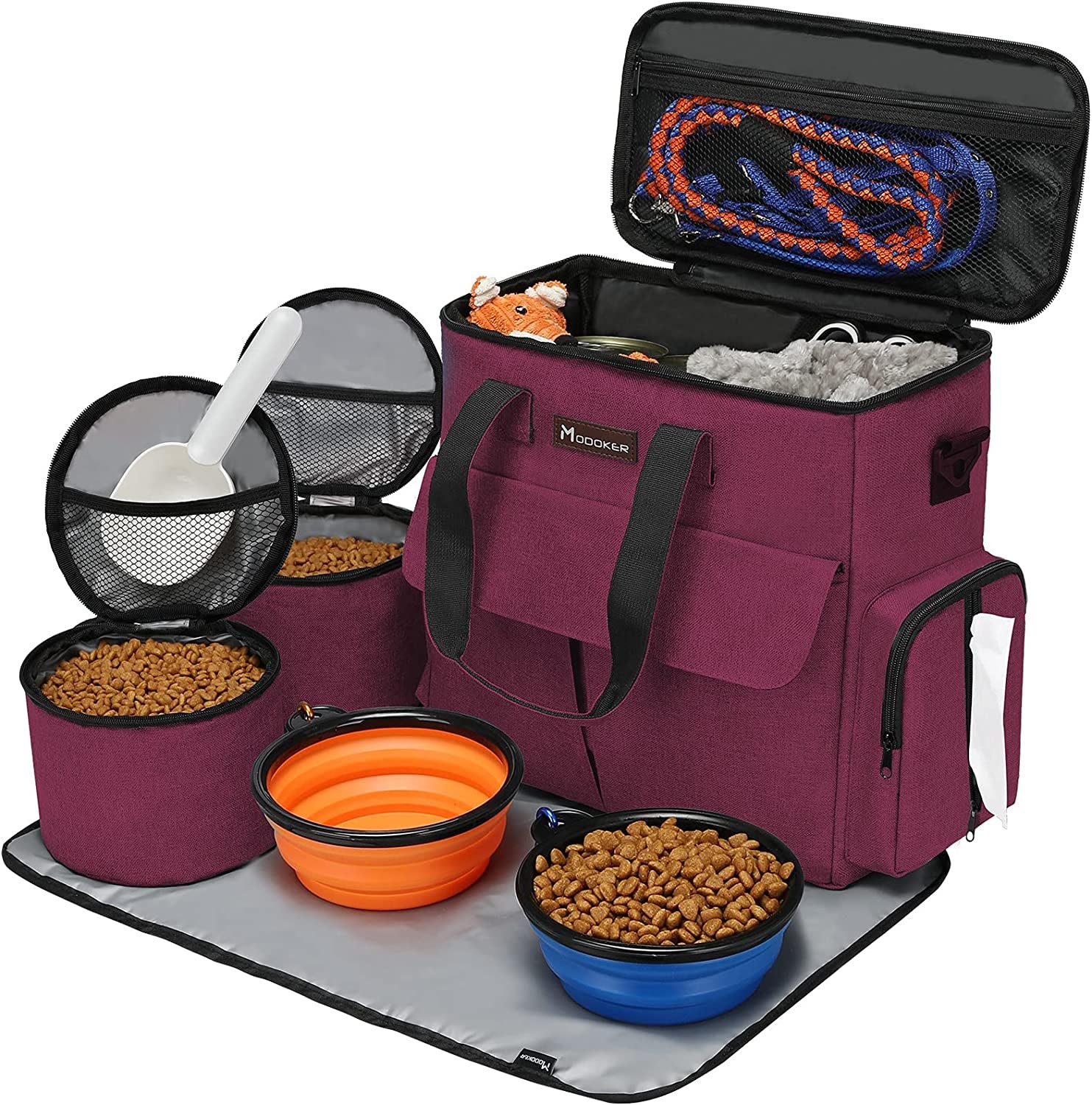 Airline-Approved Dog & Cat Travel Bag Set ✈️ – Weekend Pet Organizer with Bowls, Food Containers & Feeding Mat