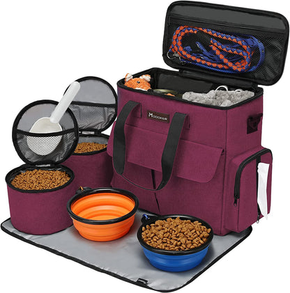 Airline-Approved Dog & Cat Travel Bag Set ✈️ – Weekend Pet Organizer with Bowls, Food Containers & Feeding Mat