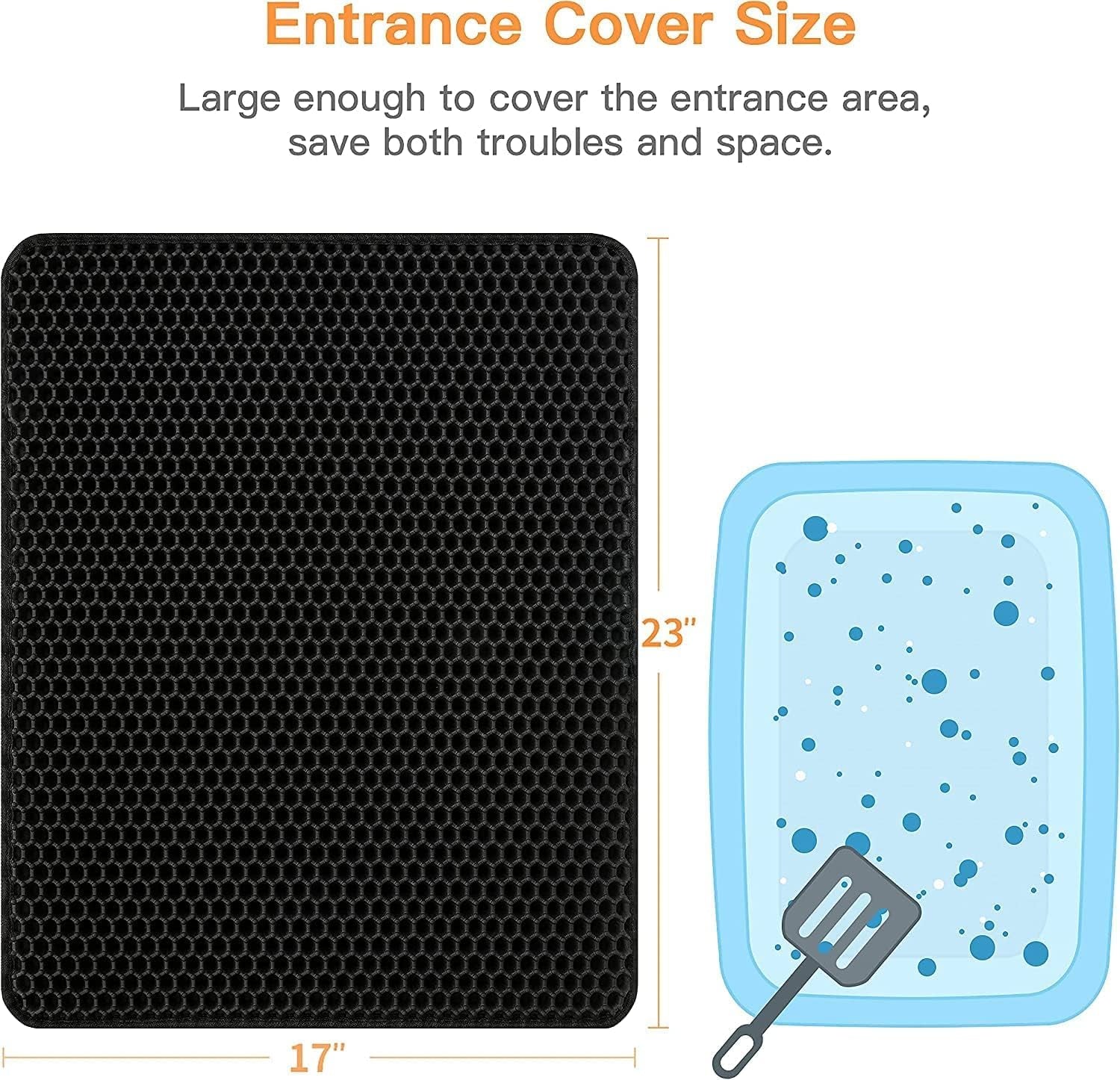Cat Litter Trap Mat – Waterproof, Easy Clean, Double Layer Honeycomb (23x17”, Black)