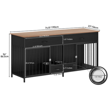 XL Indoor Dog Crate Furniture with Storage & Feeder – Double Wooden Kennel TV Stand for 2 Large Dogs