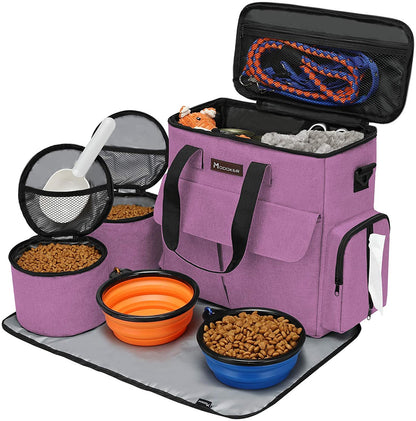 Airline-Approved Dog & Cat Travel Bag Set ✈️ – Weekend Pet Organizer with Bowls, Food Containers & Feeding Mat