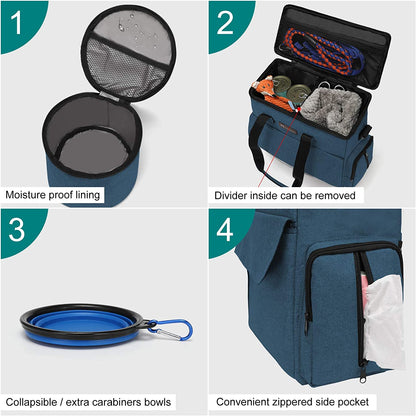 Airline-Approved Dog & Cat Travel Bag Set ✈️ – Weekend Pet Organizer with Bowls, Food Containers & Feeding Mat
