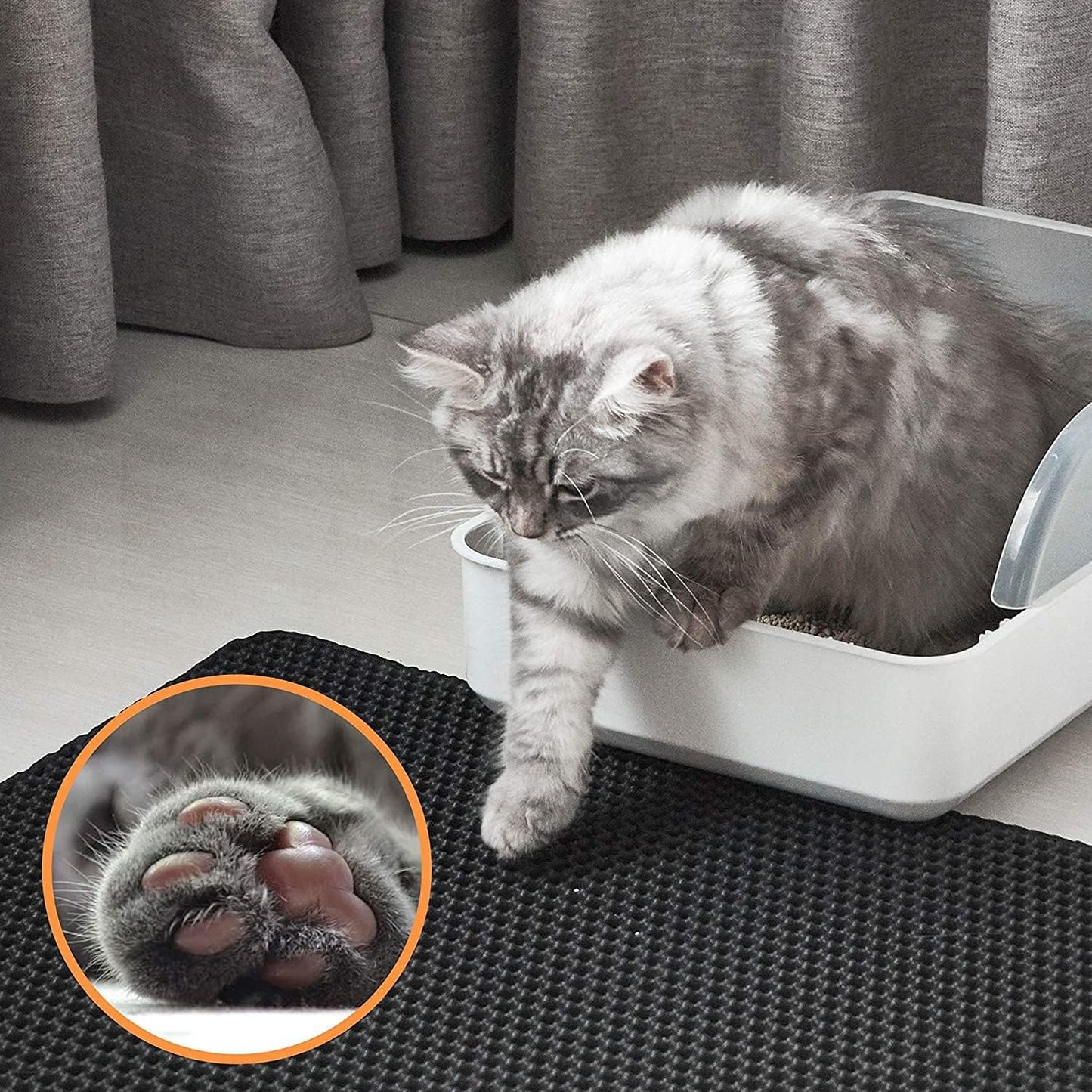 Cat Litter Trap Mat – Waterproof, Easy Clean, Double Layer Honeycomb (23x17”, Black)