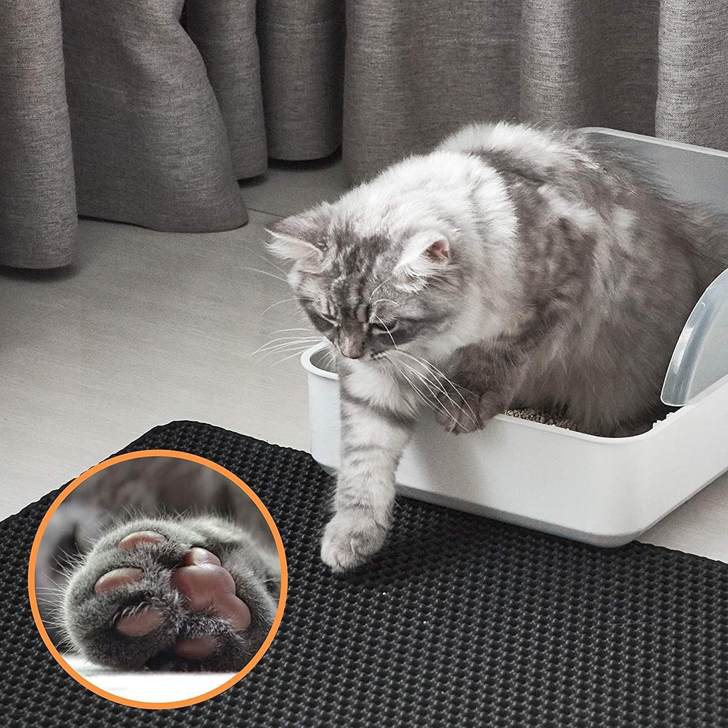 Cat Litter Trap Mat – Waterproof, Easy Clean, Double Layer Honeycomb (23x17”, Black)
