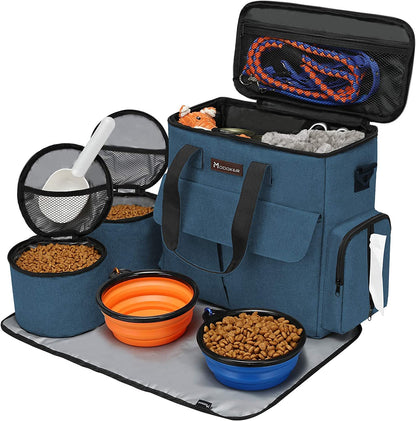 Airline-Approved Dog & Cat Travel Bag Set ✈️ – Weekend Pet Organizer with Bowls, Food Containers & Feeding Mat