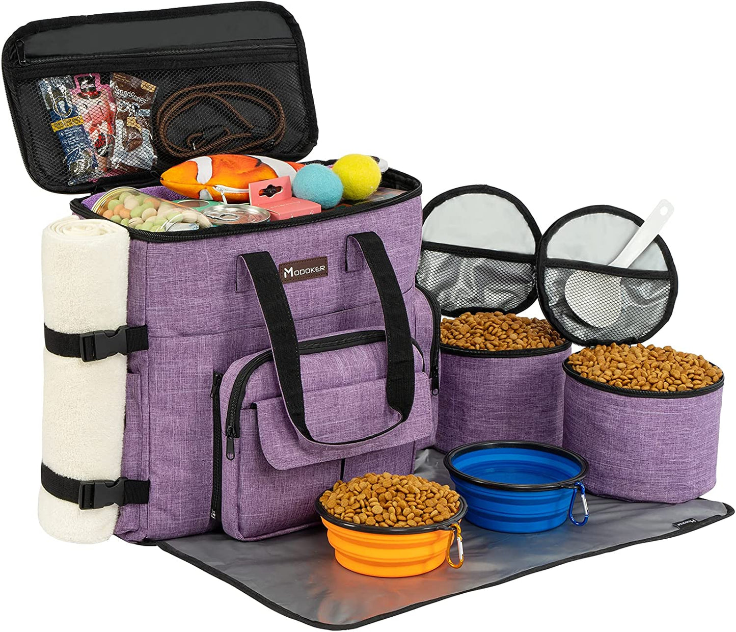 Airline-Approved Dog & Cat Travel Bag Set ✈️ – Weekend Pet Organizer with Bowls, Food Containers & Feeding Mat