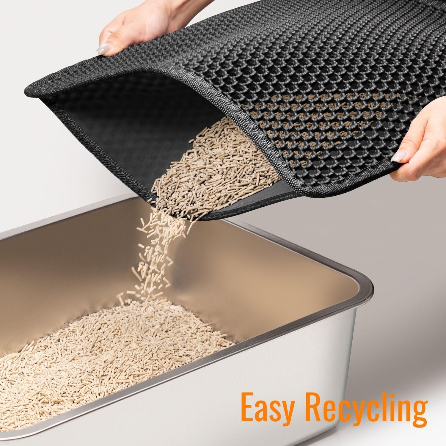 Cat Litter Trap Mat – Waterproof, Easy Clean, Double Layer Honeycomb (23x17”, Black)