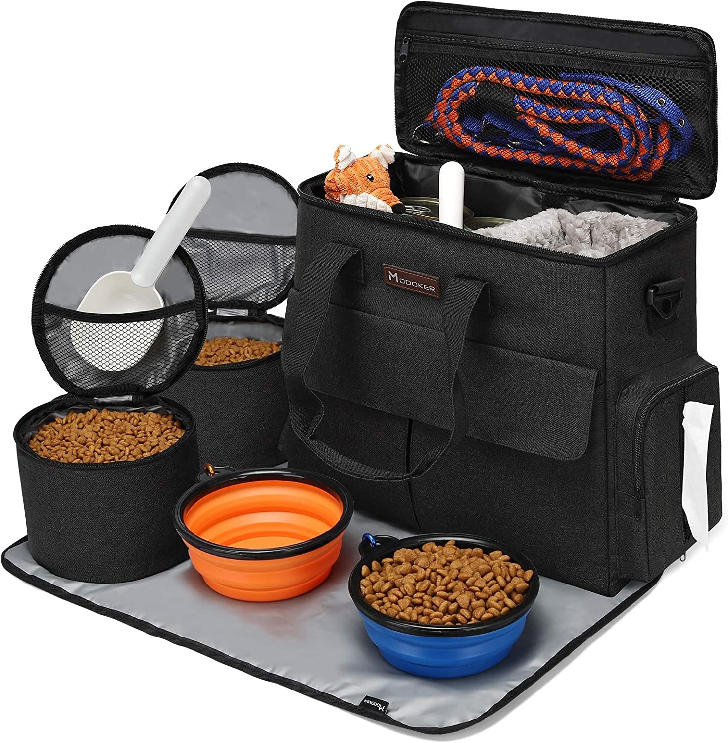 Airline-Approved Dog & Cat Travel Bag Set ✈️ – Weekend Pet Organizer with Bowls, Food Containers & Feeding Mat
