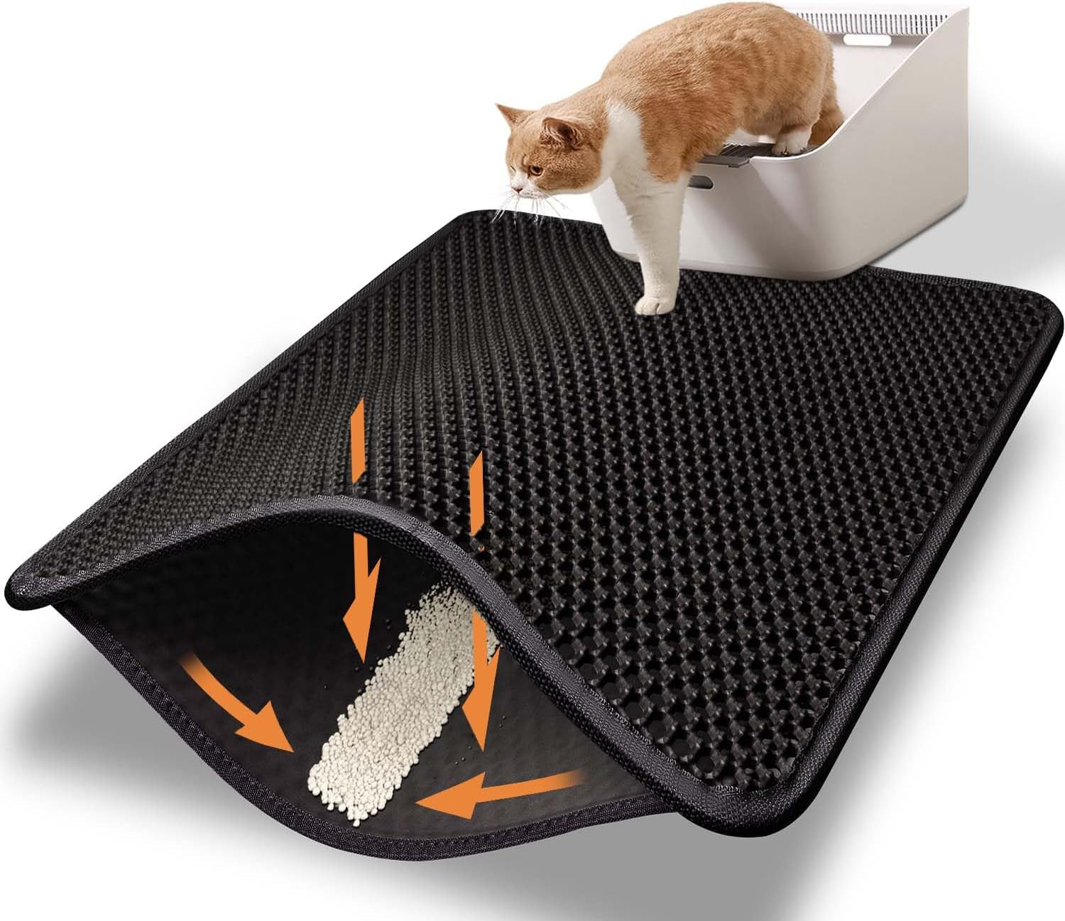 Cat Litter Trap Mat – Waterproof, Easy Clean, Double Layer Honeycomb (23x17”, Black)